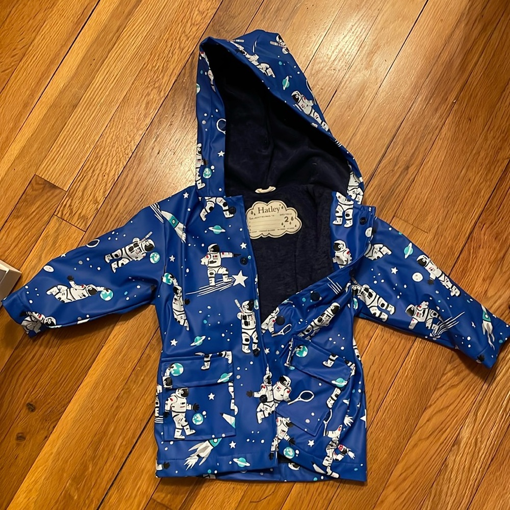 Hatley rain coat with astronaut